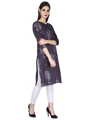 Grey printed rayon long-kurtis 2