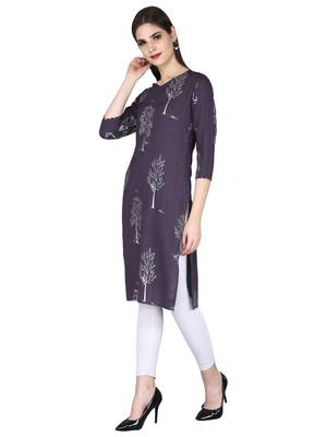 Grey printed rayon long-kurtis 3