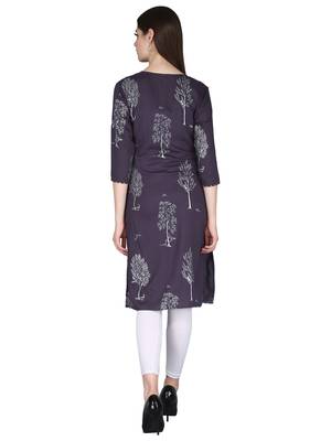 Grey printed rayon long-kurtis 4