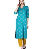 Green printed rayon long-kurtis