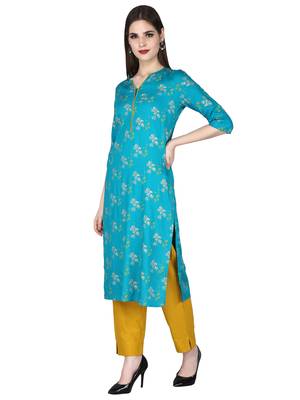 Green printed rayon long-kurtis 2