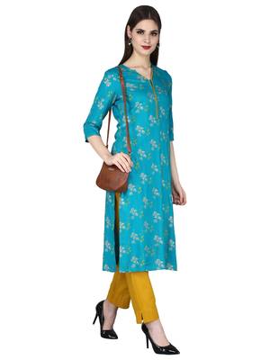 Green printed rayon long-kurtis 3
