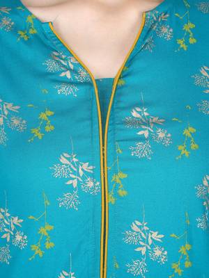 Green printed rayon long-kurtis 5