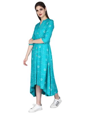 Green printed rayon long-kurtis 3