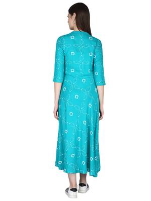 Green printed rayon long-kurtis 4