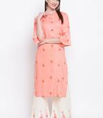 Peach PrintedViscose Stitched Straight Palazoo Kurta sets