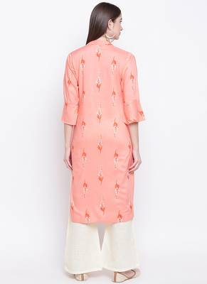Peach PrintedViscose Stitched Straight Palazoo Kurta sets 2