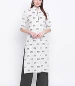 White PrintedCotton Blend Stitched Straight Palazoo Kurta sets