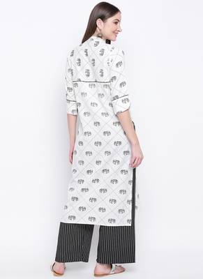 White PrintedCotton Blend Stitched Straight Palazoo Kurta sets 2