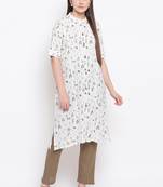White PrintedCotton Blend Stitched Straight Palazoo Kurta sets