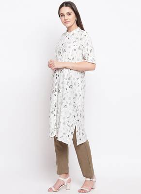 White PrintedCotton Blend Stitched Straight Palazoo Kurta sets 3