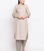 Brown EmbroideredCotton Blend Stitched Straight Palazoo Kurta sets