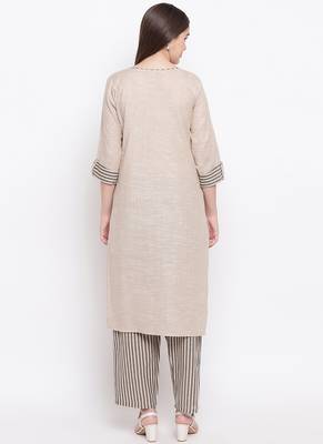 Brown EmbroideredCotton Blend Stitched Straight Palazoo Kurta sets 2