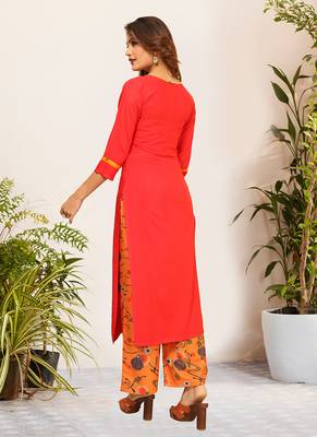 Red Viscose Embroidered Stitched Straight Palazoo Kurta sets 2