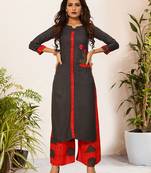 Grey Viscose Embroidered Stitched Straight Palazoo Kurta sets