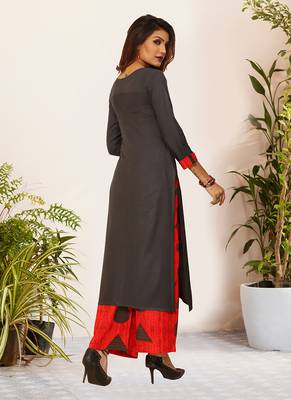Grey Viscose Embroidered Stitched Straight Palazoo Kurta sets 2