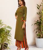 Green Viscose Embroidered Stitched Straight Palazoo Kurta sets