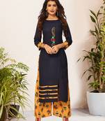 Navy Viscose Embroidered Stitched Straight Palazoo Kurta sets