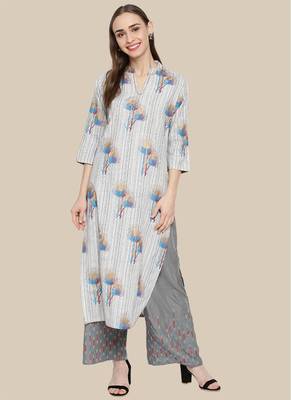 Multicolor Cotton Blend Printed Stitched  Straight Suit Palazoo kurta sets 1