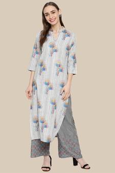Multicolor Cotton Blend Printed Stitched  Straight Suit Palazoo kurta sets