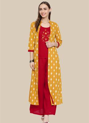 Red Viscose Embroidered Stitched  A Line Style, Jacket Style Palazoo kurta sets 1