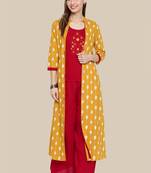 Red Viscose Embroidered Stitched  A Line Style, Jacket Style Palazoo kurta sets