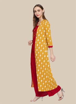 Red Viscose Embroidered Stitched  A Line Style, Jacket Style Palazoo kurta sets 3
