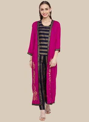 Pink Viscose Printed Stitched  Jacket Style, A Line Style Palazoo kurta sets 1