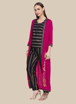Pink Viscose Printed Stitched  Jacket Style, A Line Style Palazoo kurta sets 3