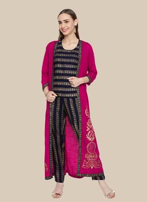 Pink Viscose Printed Stitched  Jacket Style, A Line Style Palazoo kurta sets 4