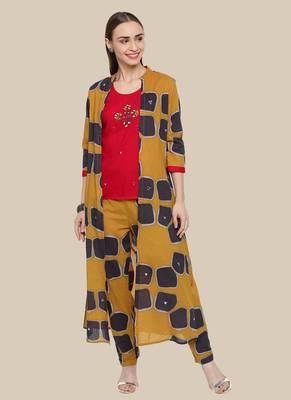 Red Viscose Embroidered Stitched  Jacket Style, A Line Style Palazoo kurta sets 1