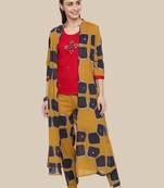 Red Viscose Embroidered Stitched  Jacket Style, A Line Style Palazoo kurta sets