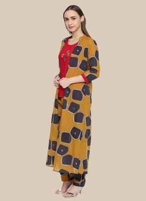Red Viscose Embroidered Stitched  Jacket Style, A Line Style Palazoo kurta sets 3