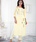 Yellow Cotton Blend Embroidered Stitched  Straight Suit Palazoo kurta sets