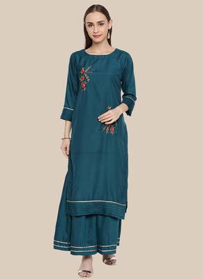 green Green Silk Embroidered Stitched  Straight Suit Palazoo kurta sets 1
