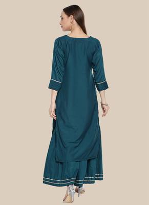 green Green Silk Embroidered Stitched  Straight Suit Palazoo kurta sets 2