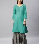 Green & Grey Embroidery Rayon Stitched  Straight Kurta With Sarara Kurta Sets