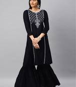 Blue Embroidery Rayon Stitched  Straight Kurta With Sarara Kurta Sets