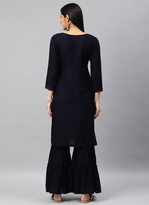 Blue Embroidery Rayon Stitched  Straight Kurta With Sarara Kurta Sets 2