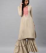 Beige Embroidery Rayon Stitched  Straight Kurta With Sarara Kurta Sets