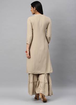Beige Embroidery Rayon Stitched  Straight Kurta With Sarara Kurta Sets 2