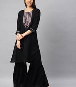 Black Embroidery Rayon Stitched  Straight Kurta With Sarara Kurta Sets