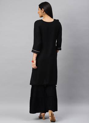 Black Embroidery Rayon Stitched  Straight Kurta With Sarara Kurta Sets 2
