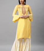 Yellow & Cream Embroidery Rayon Stitched  Straight Kurta With Sarara Kurta Sets