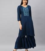 green Embroidery Rayon Stitched  Straight Kurta With Sarara Kurta Sets