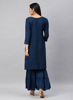 green Embroidery Rayon Stitched  Straight Kurta With Sarara Kurta Sets 2