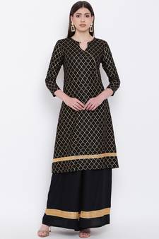 Black Viscose Printed Stitched straight kurta with palazoo kurta sets