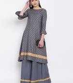 Grey Viscose Printed Stitched straight kurta with palazoo kurta sets