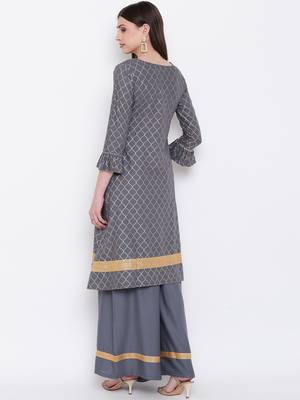 Grey Viscose Printed Stitched straight kurta with palazoo kurta sets 2