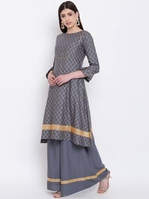 Grey Viscose Printed Stitched straight kurta with palazoo kurta sets 3